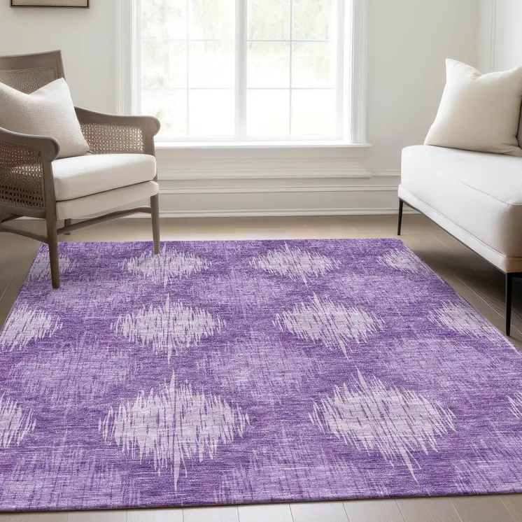 3' X 5' Plum Purple And Lavender Ikat Washable Indoor Outdoor Area Rug