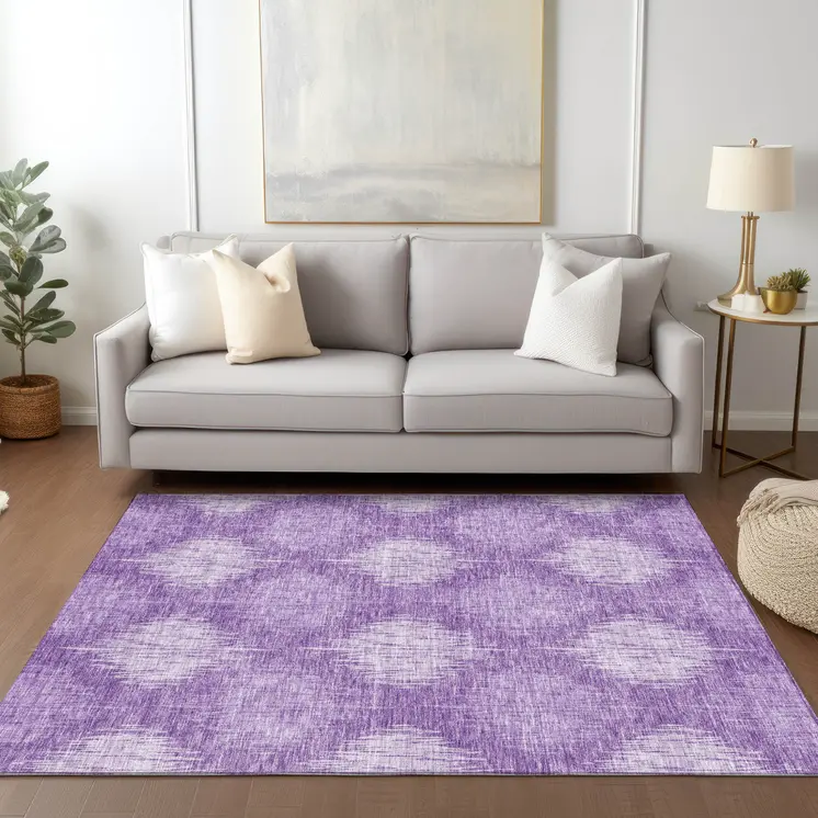 3' X 5' Plum Purple And Lavender Ikat Washable Indoor Outdoor Area Rug