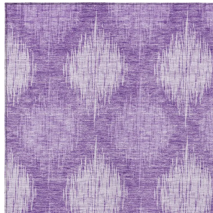 9' X 12' Plum Purple And Lavender Ikat Washable Indoor Outdoor Area Rug