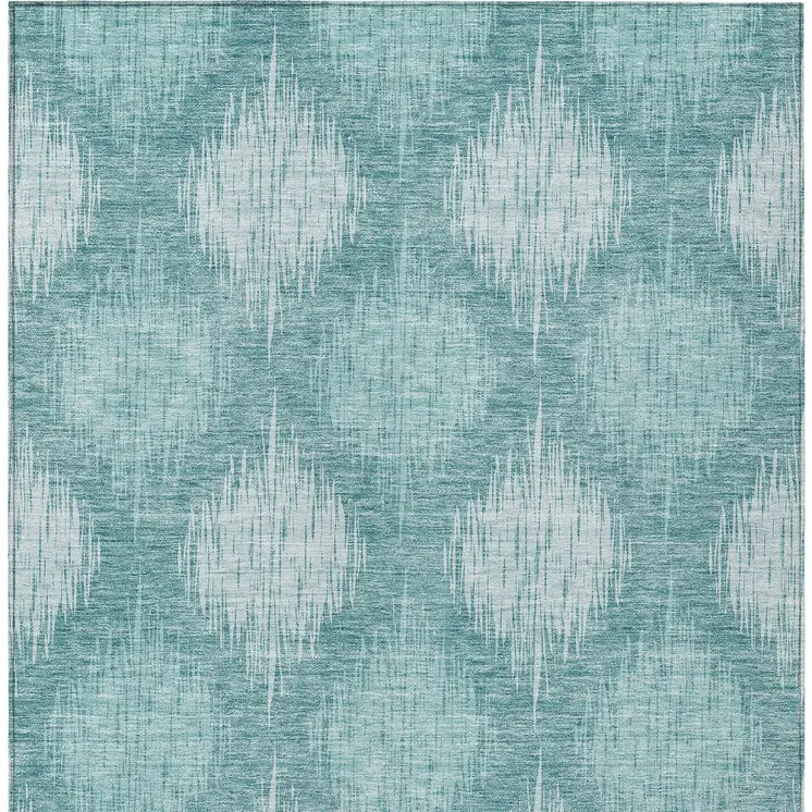 5' X 8' Teal Blue And Mint Green Ikat Washable Indoor Outdoor Area Rug