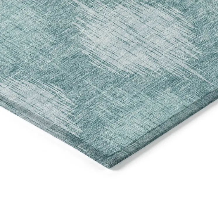 5' X 8' Teal Blue And Mint Green Ikat Washable Indoor Outdoor Area Rug