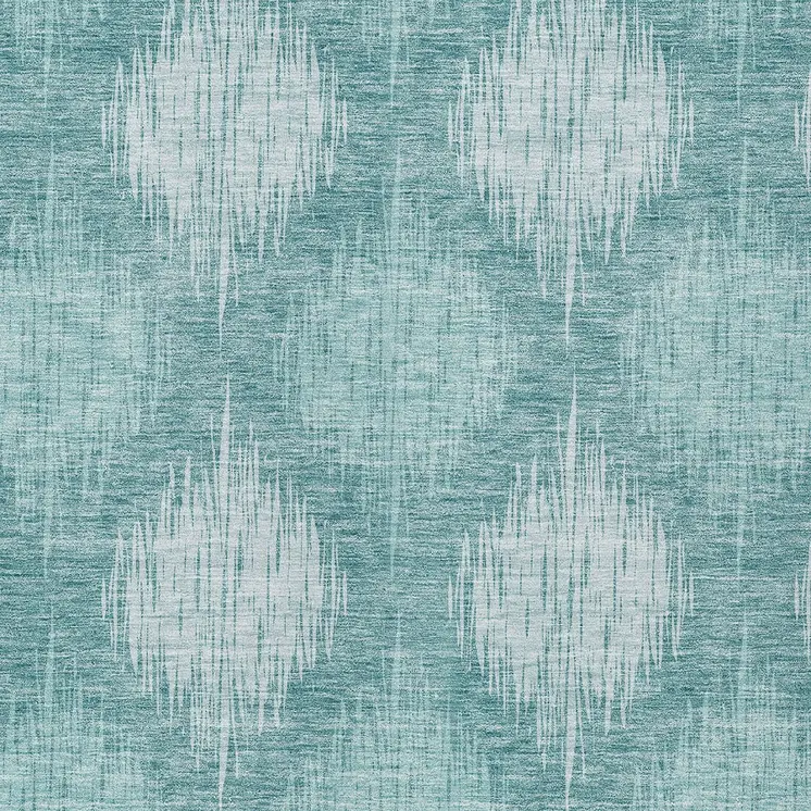 5' X 8' Teal Blue And Mint Green Ikat Washable Indoor Outdoor Area Rug