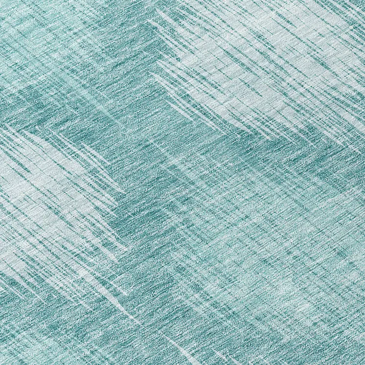8' Teal Blue And Mint Green Round Ikat Washable Indoor Outdoor Area Rug