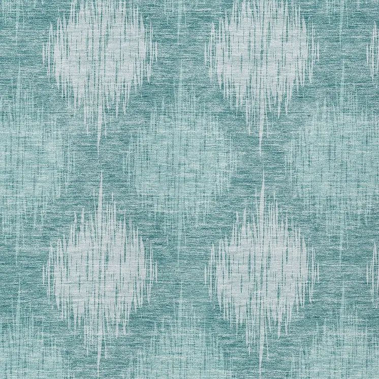9' X 12' Teal Blue And Mint Green Ikat Washable Indoor Outdoor Area Rug