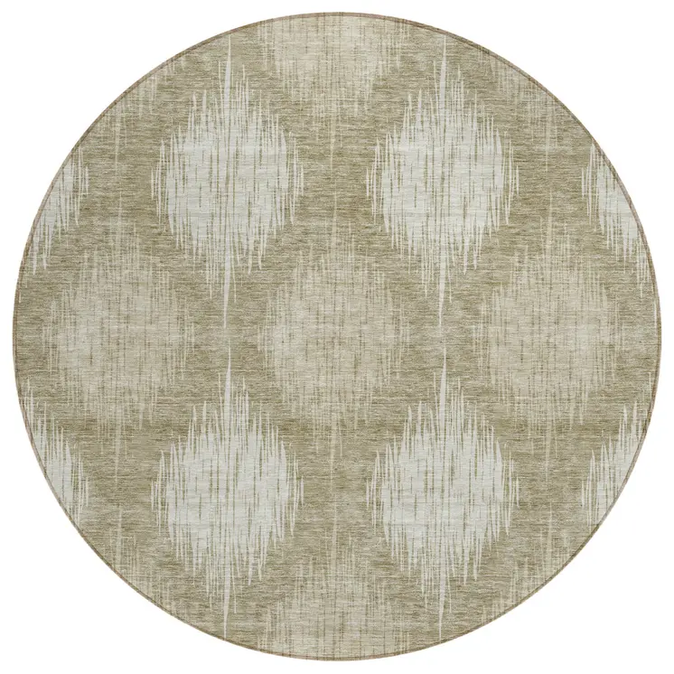 8' Taupe And Beige Round Ikat Washable Indoor Outdoor Area Rug
