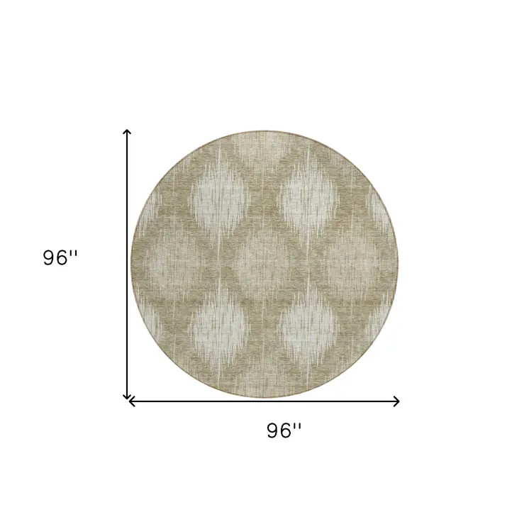 8' Taupe And Beige Round Ikat Washable Indoor Outdoor Area Rug