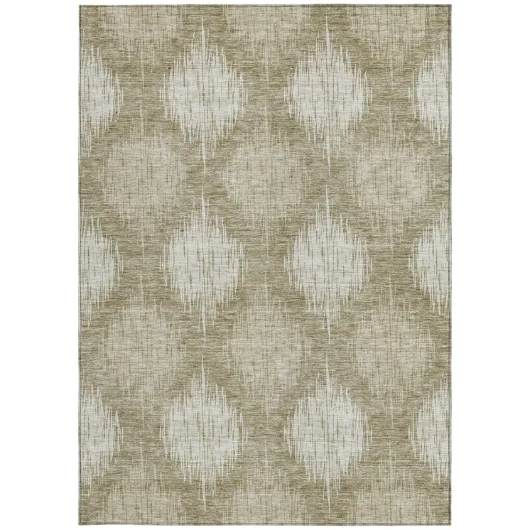 8' X 10' Taupe And Beige Ikat Washable Indoor Outdoor Area Rug