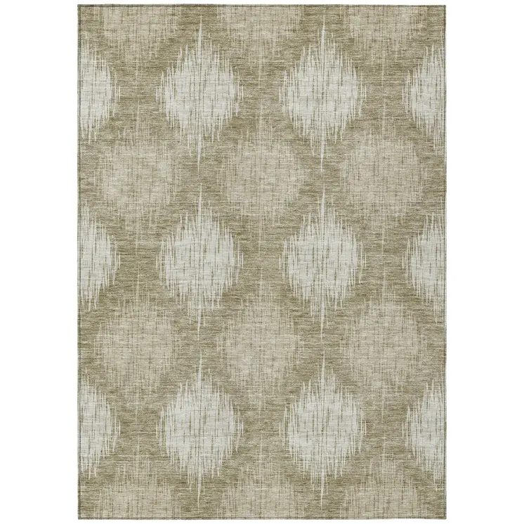 10' X 14' Taupe And Beige Ikat Washable Indoor Outdoor Area Rug