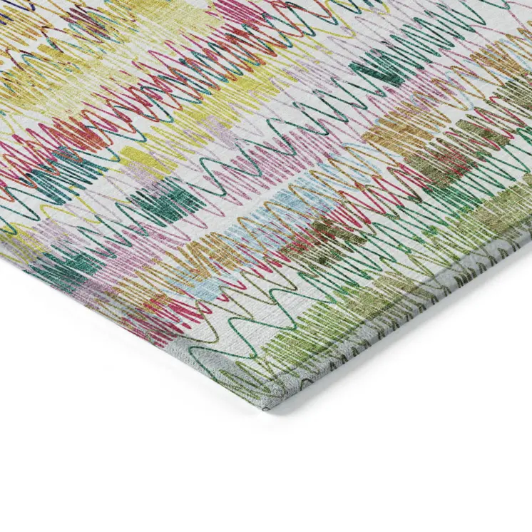 8' X 10' Green Ivory And Purple Striped Washable Indoor Outdoor Area Rug