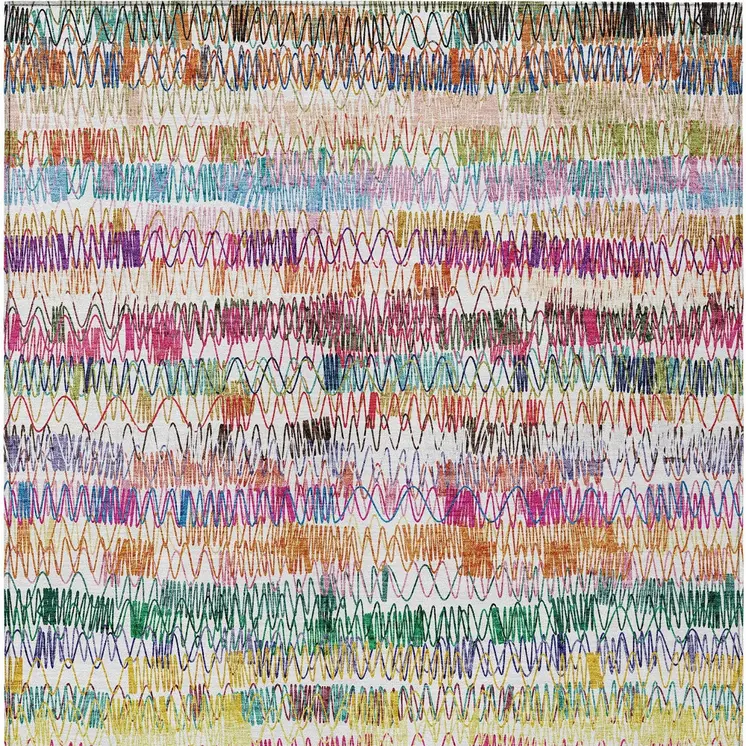 8' X 10' Green Ivory And Purple Striped Washable Indoor Outdoor Area Rug