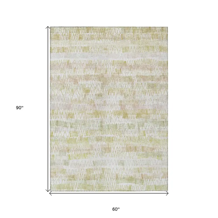 5' X 8' Gold Beige And Tan Striped Washable Indoor Outdoor Area Rug