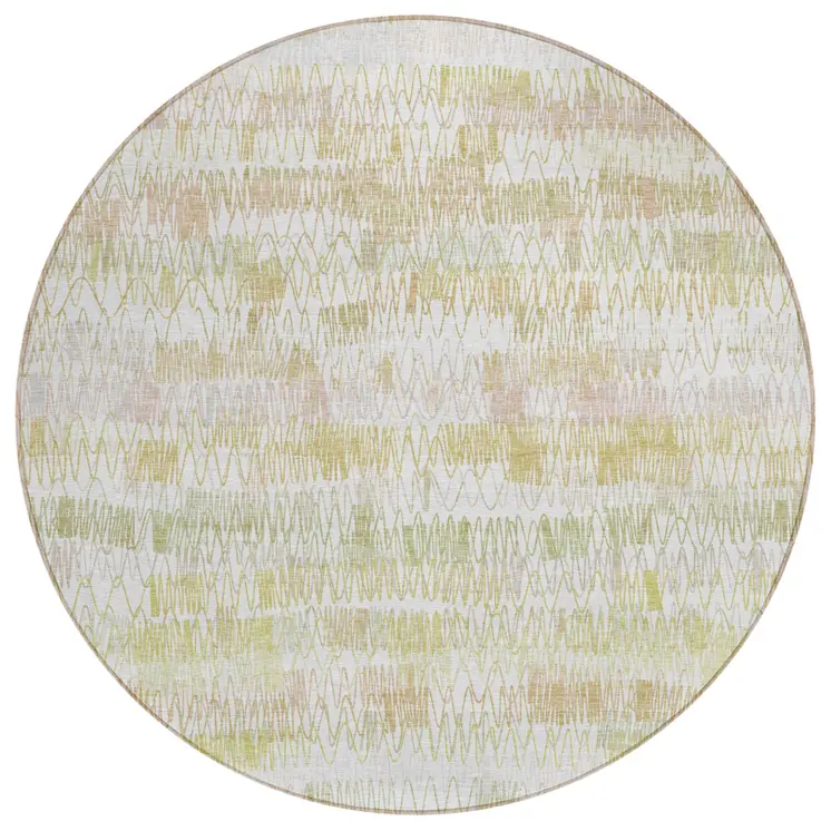 8' Gold Beige And Tan Round Striped Washable Indoor Outdoor Area Rug
