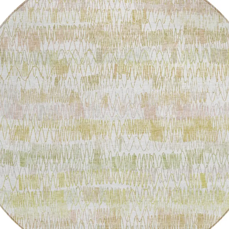 8' Gold Beige And Tan Round Striped Washable Indoor Outdoor Area Rug