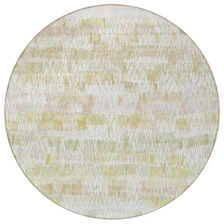 8' Gold Beige And Tan Round Striped Washable Indoor Outdoor Area Rug