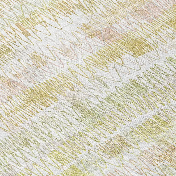 8' Gold Beige And Tan Round Striped Washable Indoor Outdoor Area Rug