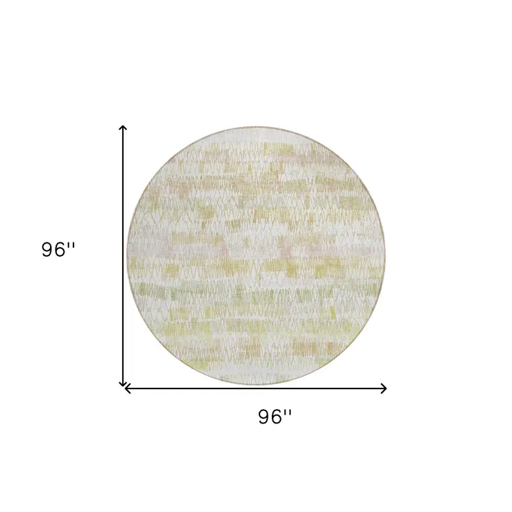 8' Gold Beige And Tan Round Striped Washable Indoor Outdoor Area Rug