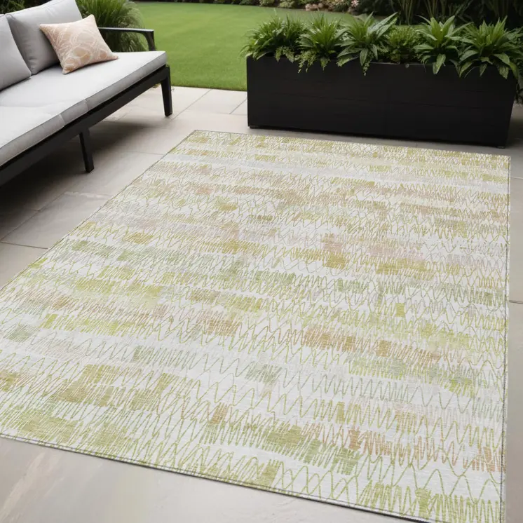 8' Gold Beige And Tan Round Striped Washable Indoor Outdoor Area Rug