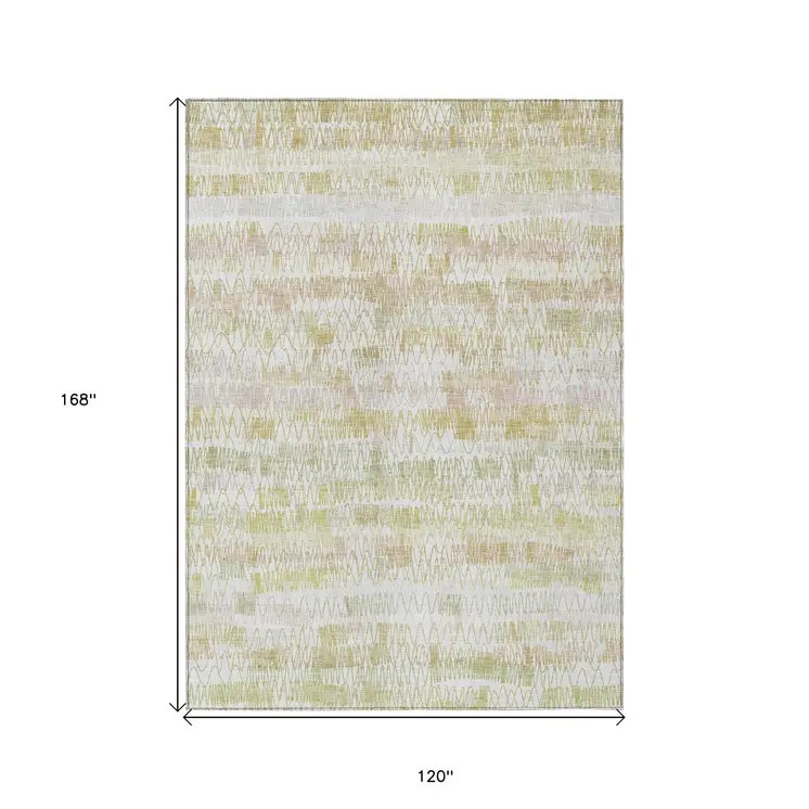10' X 14' Gold Beige And Tan Striped Washable Indoor Outdoor Area Rug