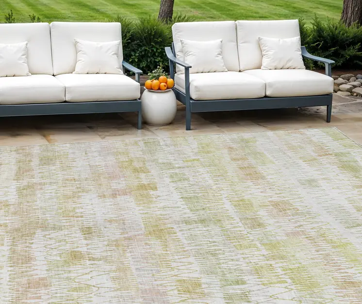 10' X 14' Gold Beige And Tan Striped Washable Indoor Outdoor Area Rug