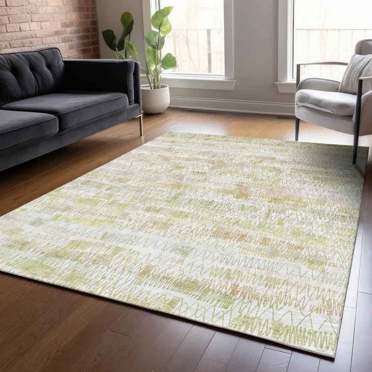 10' X 14' Gold Beige And Tan Striped Washable Indoor Outdoor Area Rug