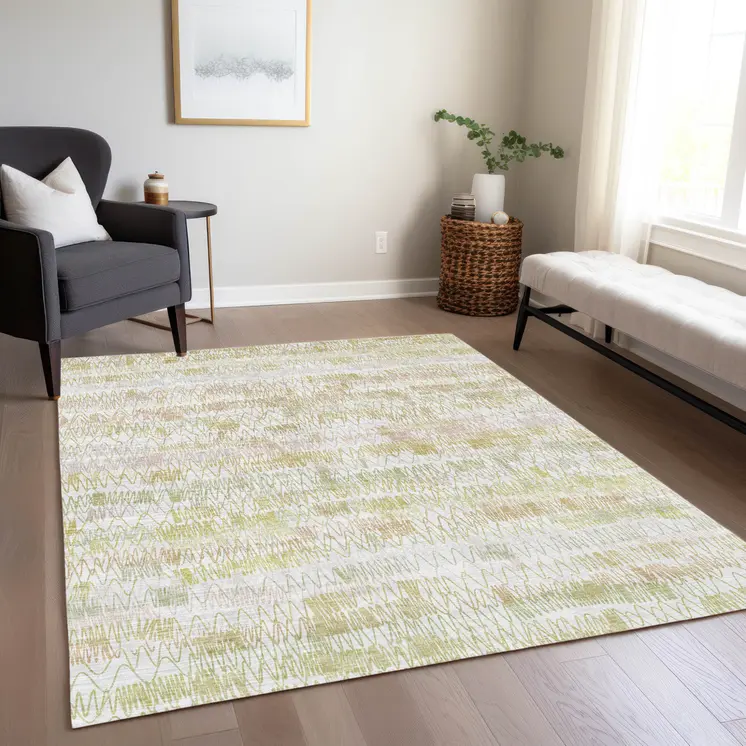 10' X 14' Gold Beige And Tan Striped Washable Indoor Outdoor Area Rug