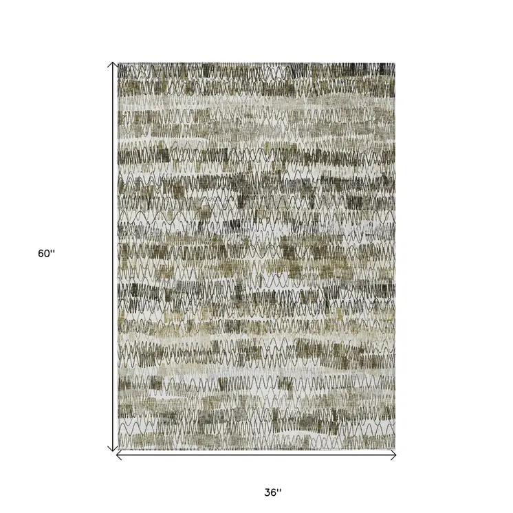 3' X 5' Taupe Beige And Tan Striped Washable Indoor Outdoor Area Rug