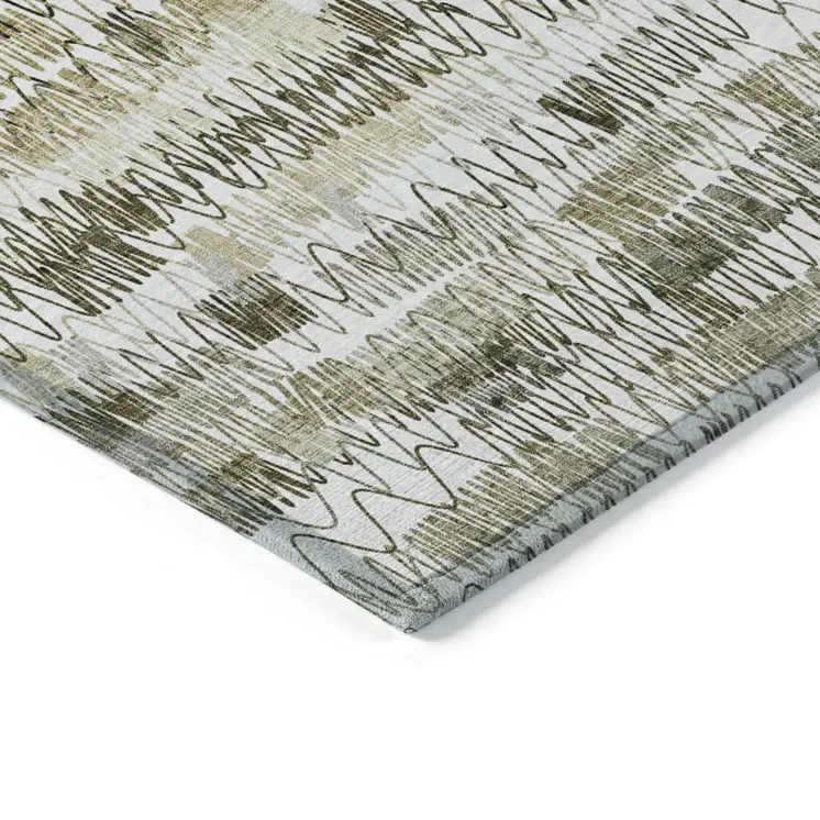 3' X 5' Taupe Beige And Tan Striped Washable Indoor Outdoor Area Rug