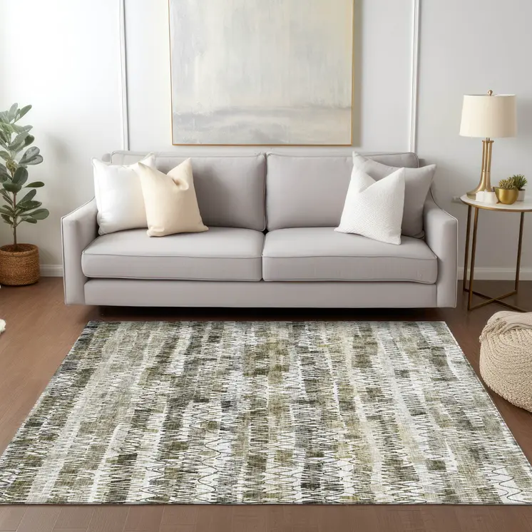 3' X 5' Taupe Beige And Tan Striped Washable Indoor Outdoor Area Rug