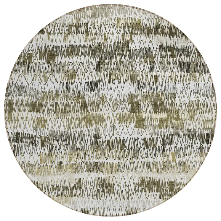 8' Taupe Beige And Tan Round Striped Washable Indoor Outdoor Area Rug