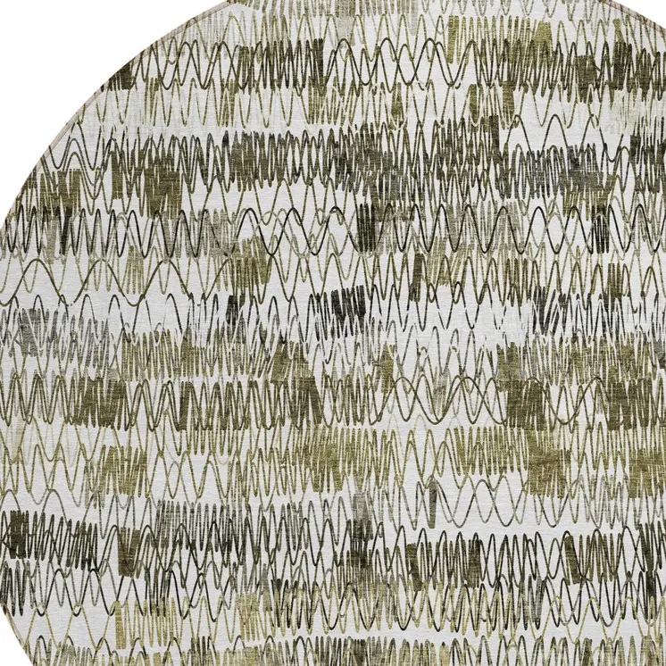 8' Taupe Beige And Tan Round Striped Washable Indoor Outdoor Area Rug