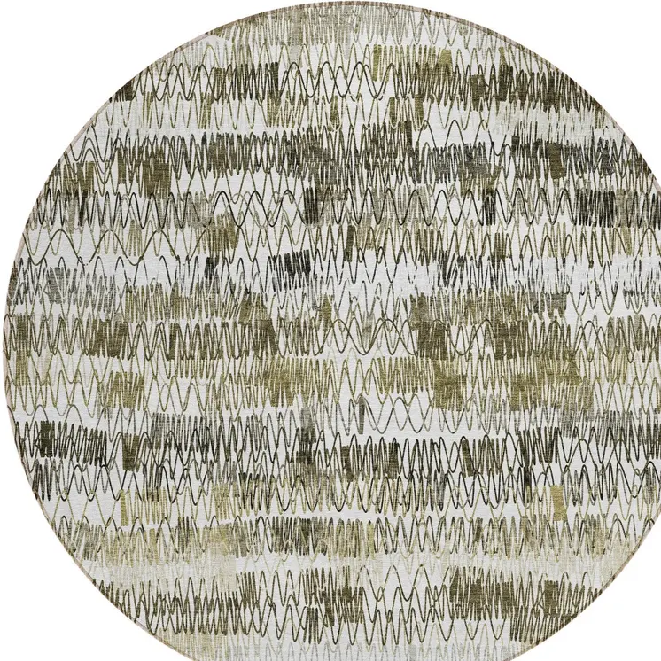 8' Taupe Beige And Tan Round Striped Washable Indoor Outdoor Area Rug