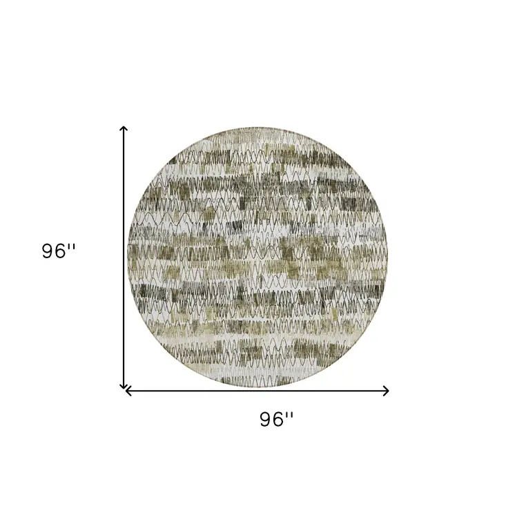 8' Taupe Beige And Tan Round Striped Washable Indoor Outdoor Area Rug