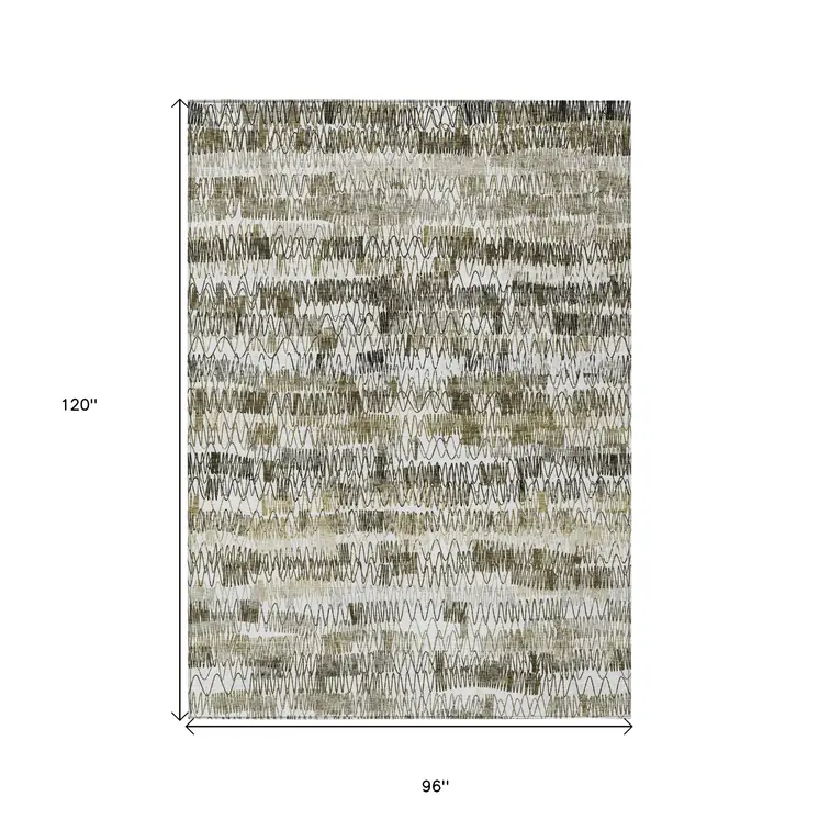 8' X 10' Taupe Beige And Tan Striped Washable Indoor Outdoor Area Rug