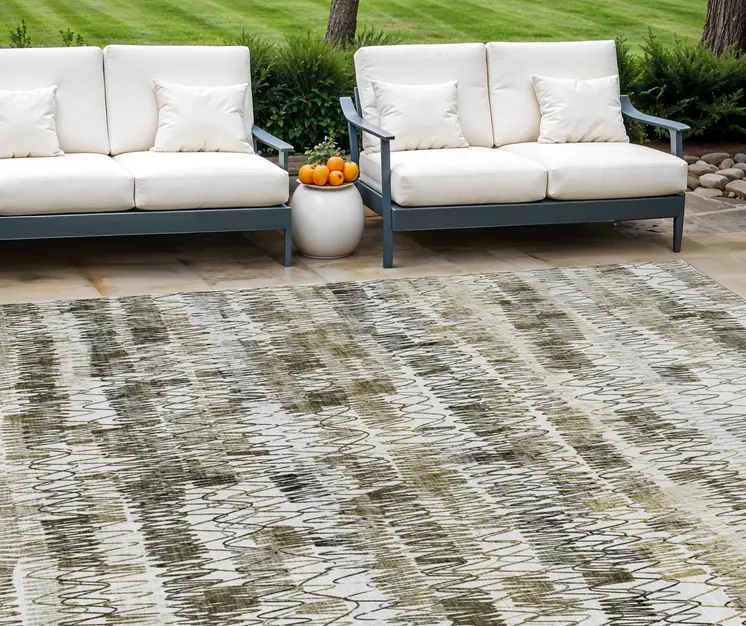 8' X 10' Taupe Beige And Tan Striped Washable Indoor Outdoor Area Rug