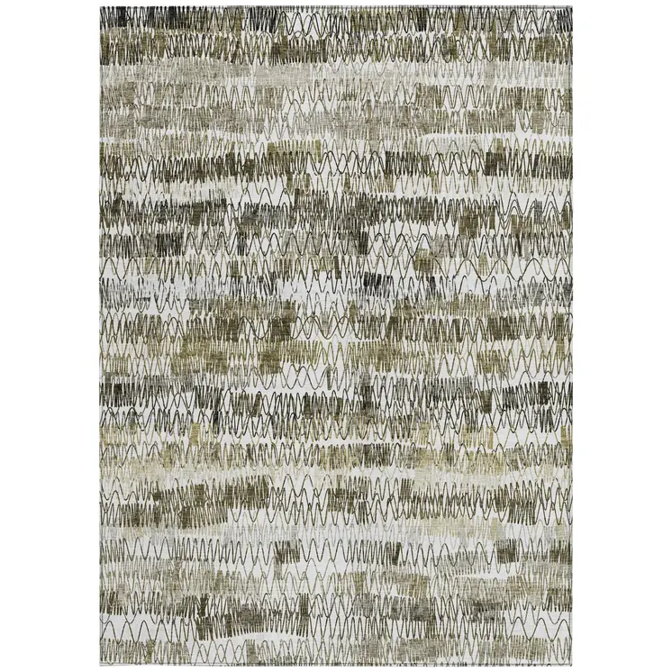 8' X 10' Taupe Beige And Tan Striped Washable Indoor Outdoor Area Rug