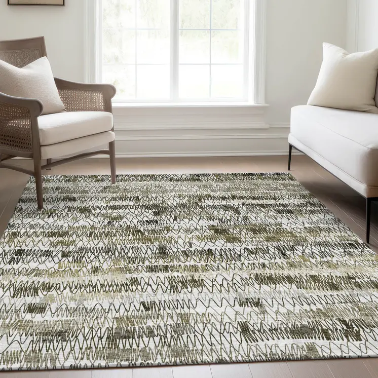 8' X 10' Taupe Beige And Tan Striped Washable Indoor Outdoor Area Rug