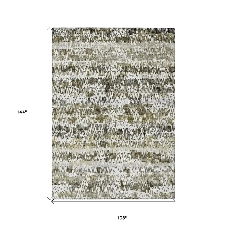 9' X 12' Taupe Beige And Tan Striped Washable Indoor Outdoor Area Rug