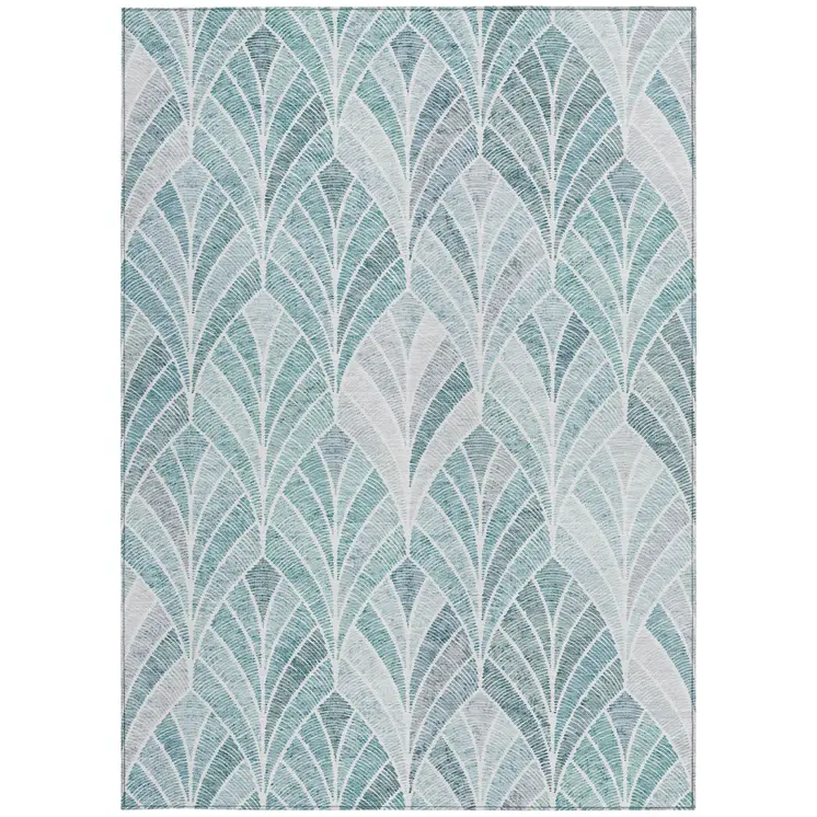 8' X 10' Aqua Mint Green And Silver Geometric Washable Indoor Outdoor Area Rug