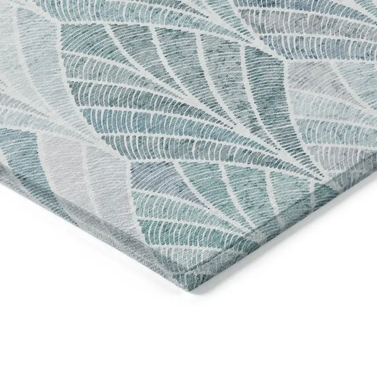 8' X 10' Aqua Mint Green And Silver Geometric Washable Indoor Outdoor Area Rug