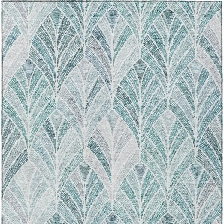 10' X 14' Aqua Mint Green And Silver Geometric Washable Indoor Outdoor Area Rug