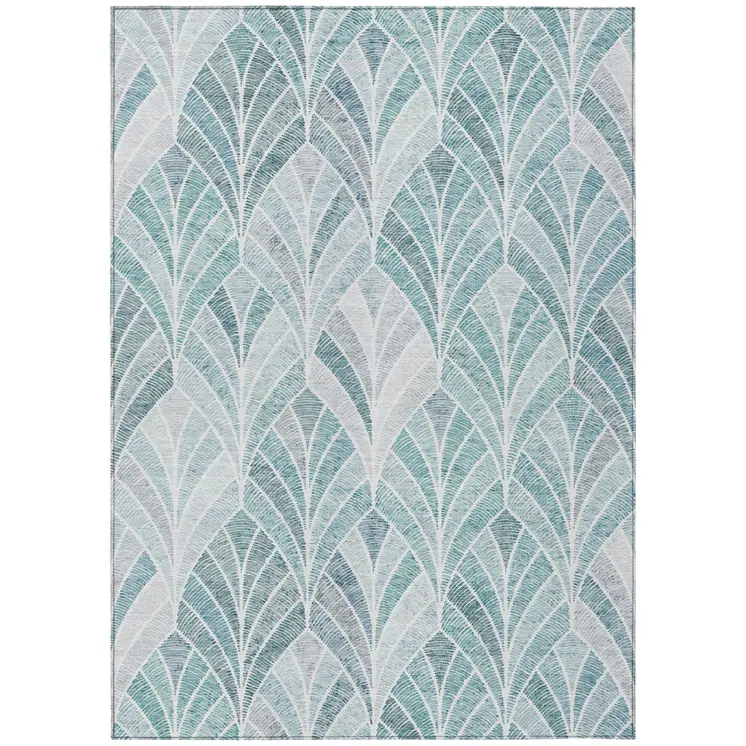 10' X 14' Aqua Mint Green And Silver Geometric Washable Indoor Outdoor Area Rug