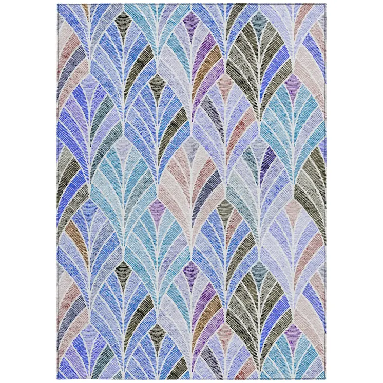 9' X 12' Blue Brown And Purple Geometric Washable Indoor Outdoor Area Rug