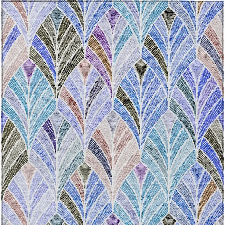 10' X 14' Blue Brown And Purple Geometric Washable Indoor Outdoor Area Rug