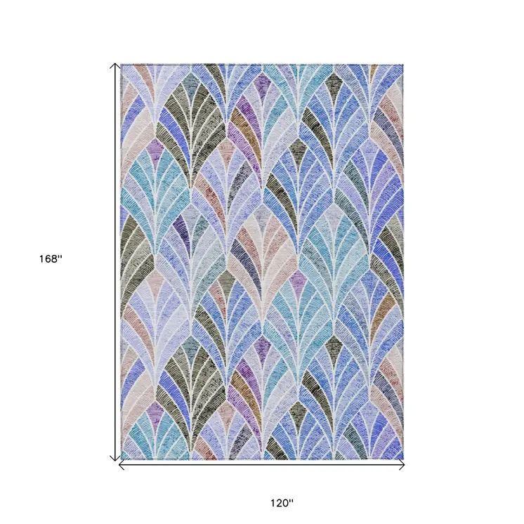 10' X 14' Blue Brown And Purple Geometric Washable Indoor Outdoor Area Rug