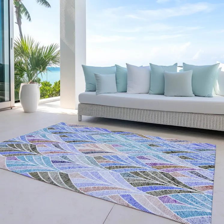 10' X 14' Blue Brown And Purple Geometric Washable Indoor Outdoor Area Rug