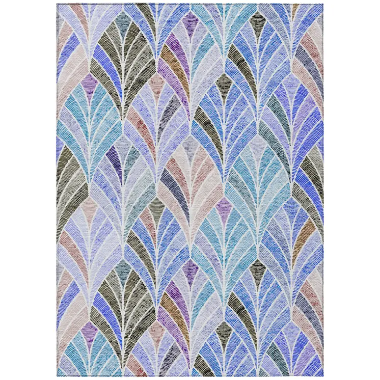10' X 14' Blue Brown And Purple Geometric Washable Indoor Outdoor Area Rug