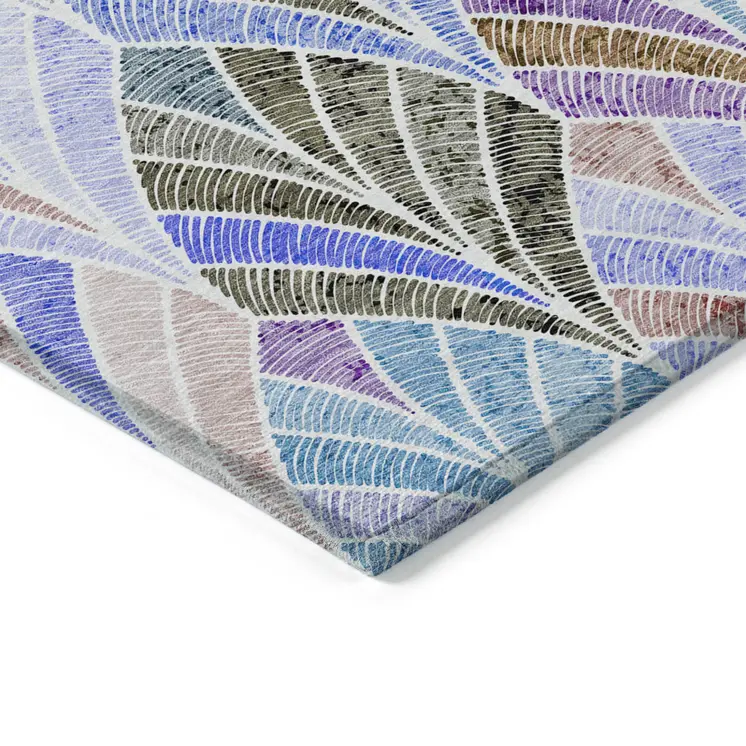 10' X 14' Blue Brown And Purple Geometric Washable Indoor Outdoor Area Rug