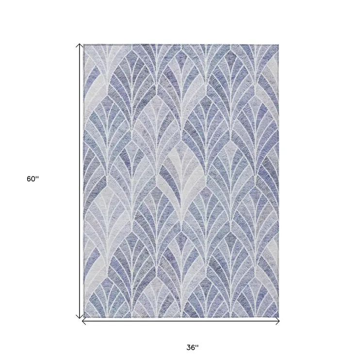 3' X 5' Denim Blue And Sky Blue Geometric Washable Indoor Outdoor Area Rug