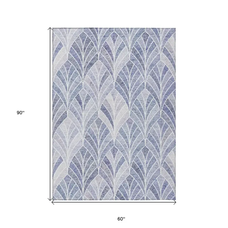5' X 8' Denim Blue And Sky Blue Geometric Washable Indoor Outdoor Area Rug