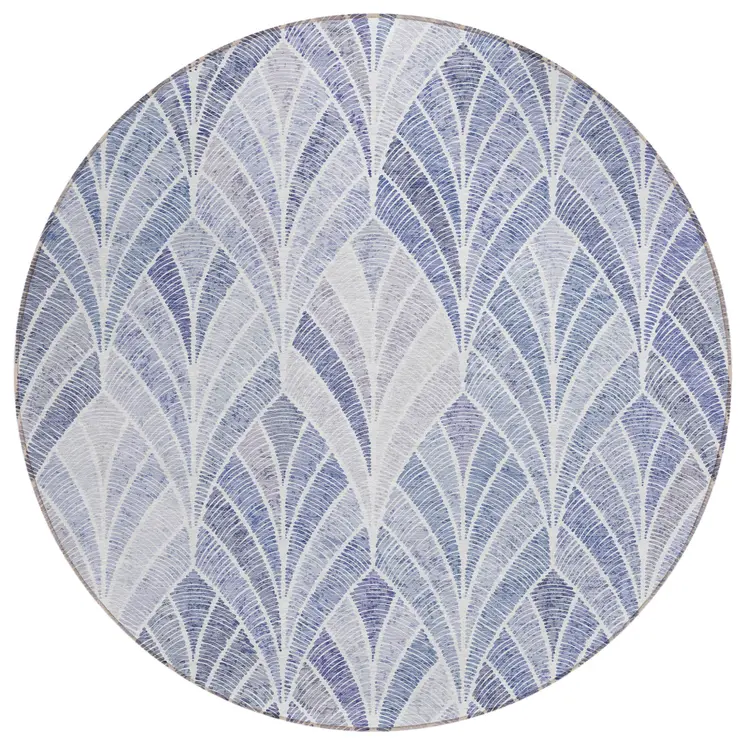 8' Denim Blue And Sky Blue Round Geometric Washable Indoor Outdoor Area Rug